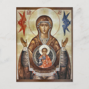 De Theotokos en het Christuskind met engelen icoon Briefkaart