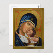 De Theotokos en het Christuskind Orthodox Christel Briefkaart (Voorkant / Achterkant)