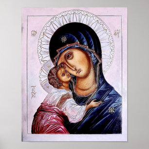De Theotokos en het kindje Jezus icoon afdruk Poster