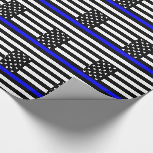 De Thin Blue Line Black en White US vlag Cadeaupapier (Hoek)