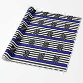 De Thin Blue Line Black en White US vlag Cadeaupapier (Uitgerold)