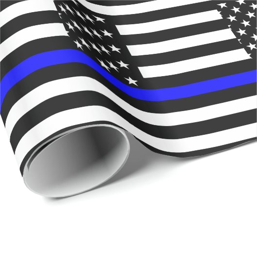 De Thin Blue Line Black en White US vlag Cadeaupapier (Rol Hoek)