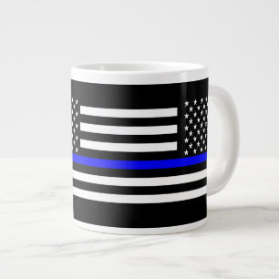De Thin Blue Line Black en White US vlag Grote Koffiekop
