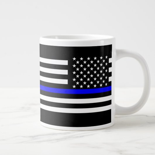 De Thin Blue Line Black en White US vlag Grote Koffiekop (Rechts)