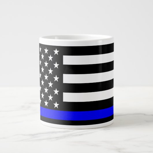 De Thin Blue Line Black en White US vlag Grote Koffiekop (Voorkant)