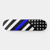 De Thin Blue Line Black en White US vlag Skateboard (Horizontaal)