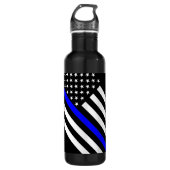 De Thin Blue Line Black en White US vlag Waterfles (Voorkant)