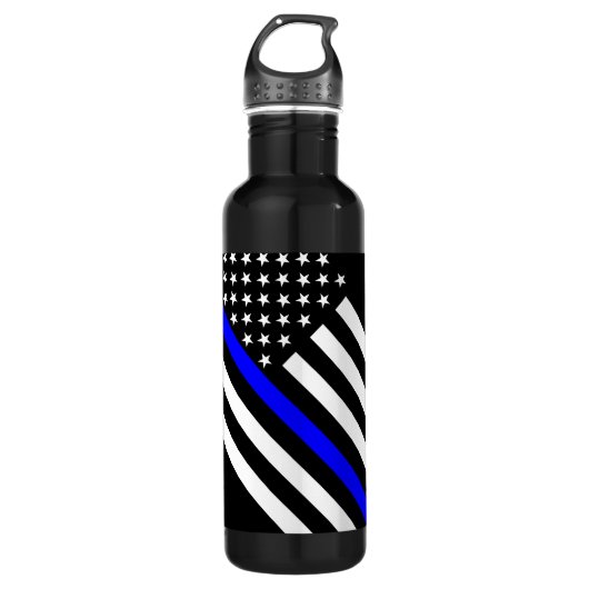 De Thin Blue Line Black en White US vlag Waterfles (Voorkant)