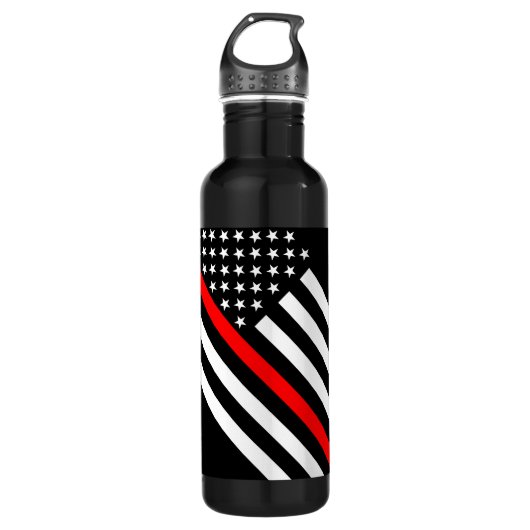 De Thin Red Line Black en White US vlag Waterfles (Voorkant)