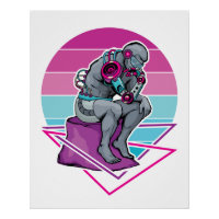 De Thinker Statue Cyberpunk Vaporwave Rodin