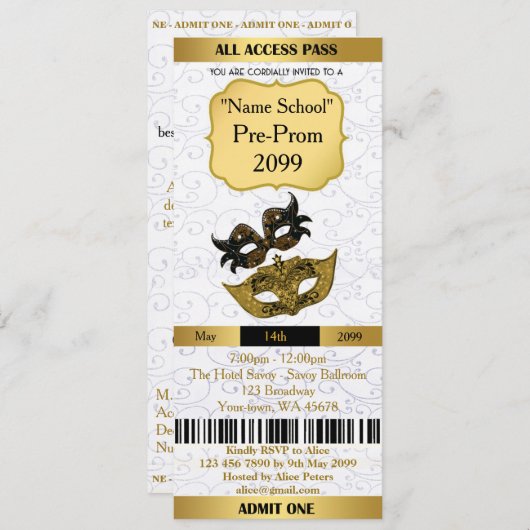 De Ticket Prom van de uitnodiging Trend, om het ev (Voorkant / Achterkant)