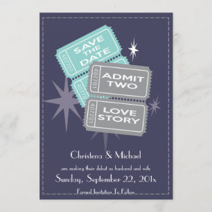 De Tickets van de film sparen de DatumKaart (Blauw Save The Date
