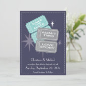 De Tickets van de film sparen de DatumKaart (Blauw Save The Date (Staand voorkant)