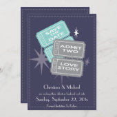 De Tickets van de film sparen de DatumKaart (Blauw Save The Date (Voorkant / Achterkant)