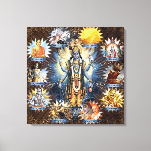 De tien avatars van Vishnu - omwikkeld canvas Afdruk (Voorkant)