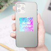 'De tijd is nu' roze blauw marmer met witte tekst Sticker (Telefoon)