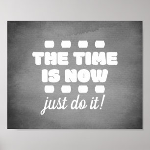 De tijd is nu vetgedrukte tekst grijs en wit poster