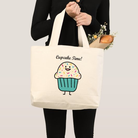 De Tijd van Cupcake met bestrooit zoet Grote Tote Bag (Voorkant (product))