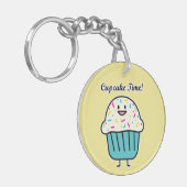 De Tijd van Cupcake met bestrooit zoet Sleutelhanger (Voorkant Links)