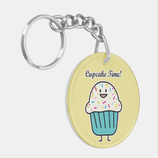 De Tijd van Cupcake met bestrooit zoet Sleutelhanger (Voorkant Links)
