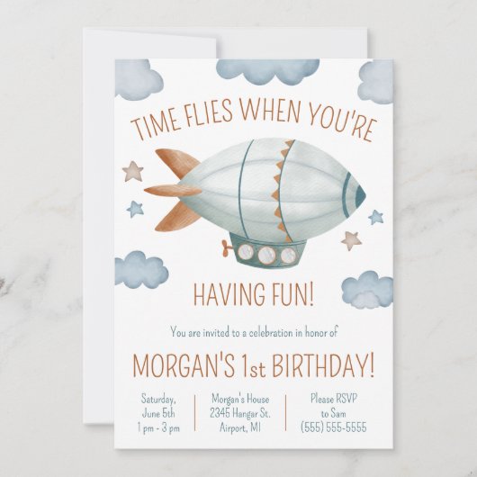 De tijd vliegt als je plezier hebt. Blimp Birthday Kaart (Voorkant)