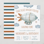 De tijd vliegt als je plezier hebt. Blimp Birthday Kaart (Voorkant / Achterkant)