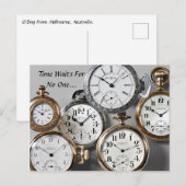 De tijd wacht op niemand..... Klokken Briefkaart (Voorkant / Achterkant)