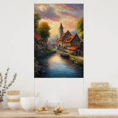 De tijdloze charme van een middeleeuws dorp poster (Keuken)