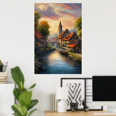 De tijdloze charme van een middeleeuws dorp poster (Thuiskantoor)
