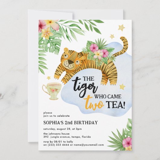 De tijger die twee thee kwam! 2e verjaardag kaart (Voorkant)