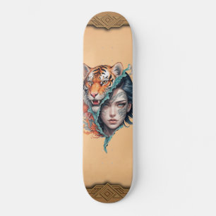 De tijger en de vrouw, kracht en genade. persoonlijk skateboard
