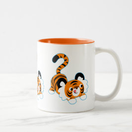De tijger van de Cartoon van de klap klaar om te s Tweekleurige Koffiemok