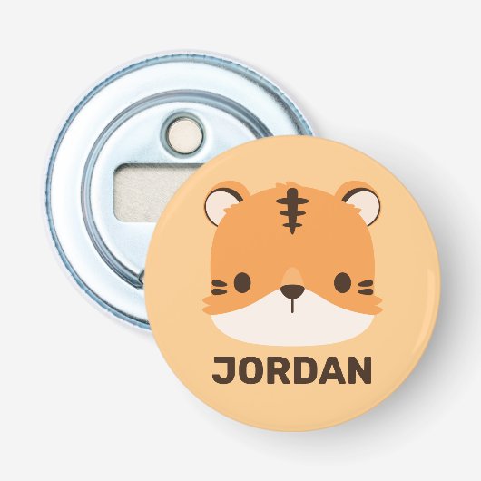De Tijger van de klap met Persoonlijke Naam Button Flesopener (Voorkant)