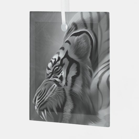 De tijger zwart en wit glas ornament (Voorkant links)