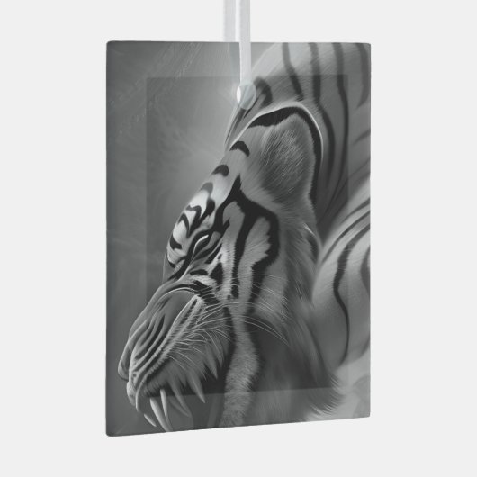 De tijger zwart en wit glas ornament (Voorkant Rechts)