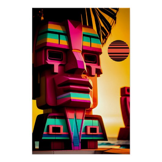 De Tiki Hut op Synthwave Beach Perfect Poster (Voorkant)