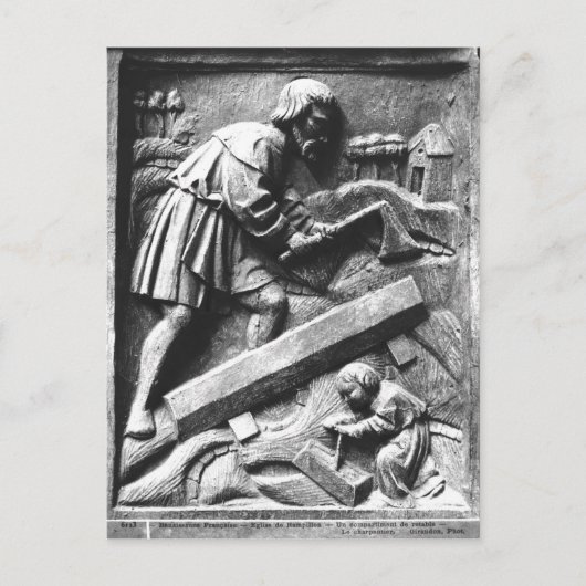De timmerman, detail van een altarstuk briefkaart (Voorkant)