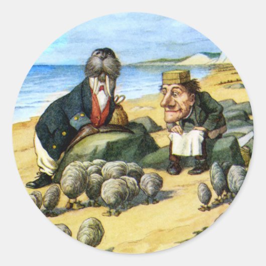 De timmerman en de Walrus overwegen oesters Ronde Sticker (Voorkant)