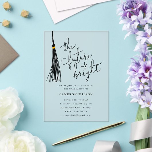 De toekomst is Bright Black Tassel Graduation Part Acryl Uitnodigingen (Insitu (Huwelijk))