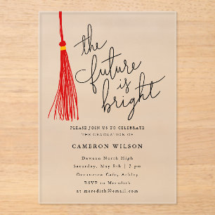 De toekomst is Bright Red Tassel Graduation Party Acryl Uitnodigingen