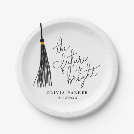De toekomst is een zwarte tassel van het Afstudeer Papieren Bordje (Voorkant)