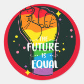 De toekomst is gelijk als eerste ronde sticker (Voorkant)