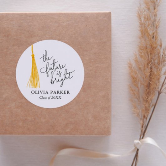 De toekomst is helder Afstuderen geel kwastje Ronde Sticker