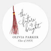 De toekomst is helder Afstuderen Maroon Tassel Ronde Sticker (Voorkant)