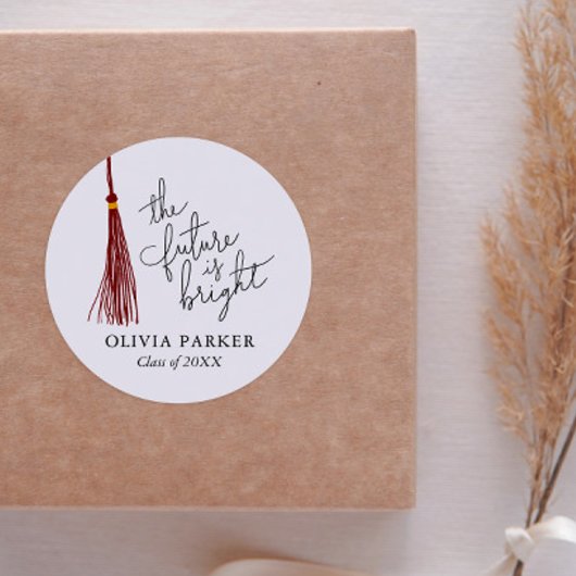 De toekomst is helder Afstuderen Maroon Tassel Ronde Sticker