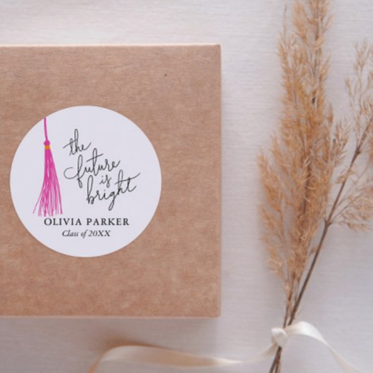De toekomst is helder Afstuderen roze tas van prij Ronde Sticker