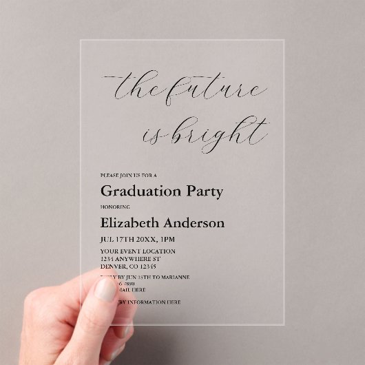 De toekomst is helder minimalistisch script Afstud Acryl Uitnodigingen (Insitu (Draagbaar))
