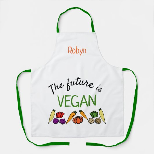 De toekomst is VEGAN, groenten en jouw naam Schort (Voorkant)