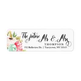 De toekomst Mr. Peony Roos Pastel Waterverven Etiket