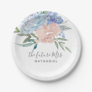 De toekomst van mevrouw Dusty Blue en roze Floral Papieren Bordje